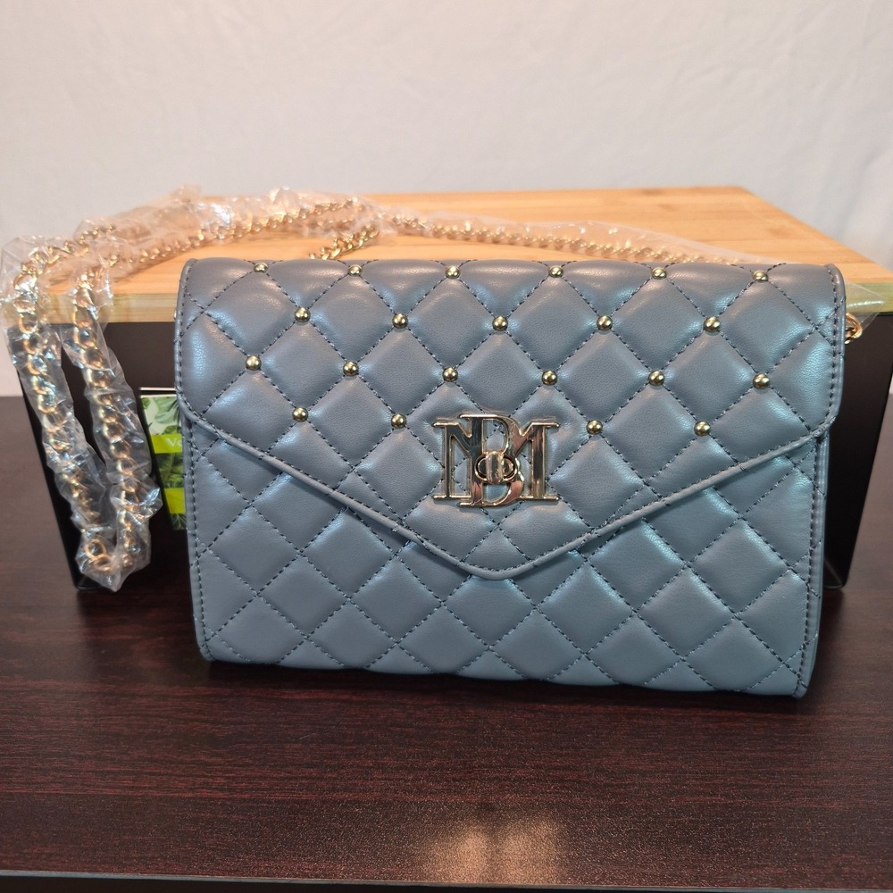NWT Badgley Mischka Gray Vegan Leather Crossbody Bag Luxe Minimalist Chic